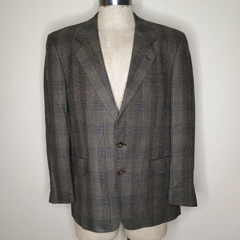 Antonio Parillo Sport Coat Jacket Mens 42R Brown Black Houndstooth Silk/Wool